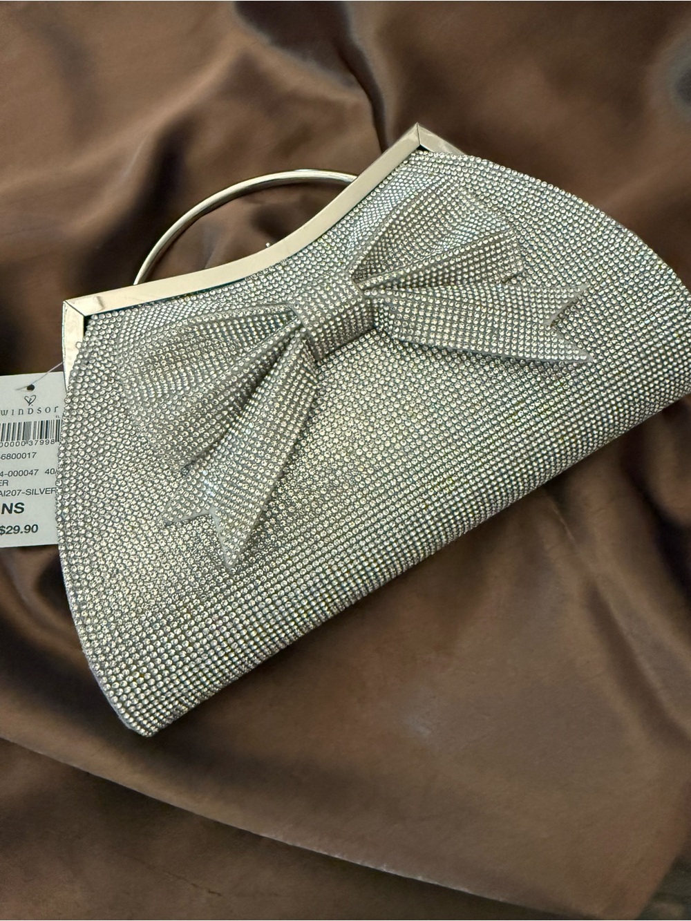 Rhinestone Silver Bow Evening Clutch